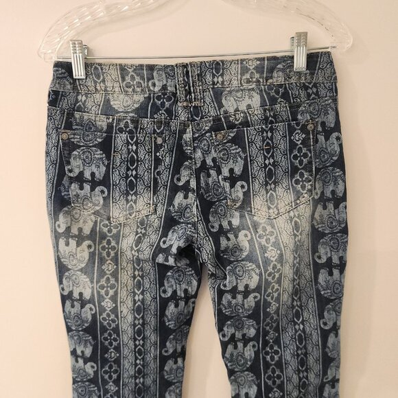 Hot Kiss Nina Flare Jeans Boho Hippie Mantra Disco Elephant Print Stretch Sz 7 - Picture 4 of 16